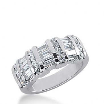 18k Gold Diamond Anniversary Wedding Ring 16 Round Brilliant, 9 Straight Baguette Diamonds 1.46ctw 297WR134318K