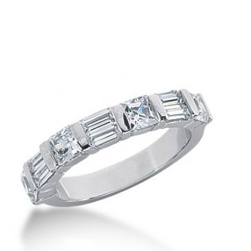 18k Gold Diamond Anniversary Wedding Ring 4 Princess Cut, 6 Straight Baguette Diamonds 1.78ctw 302WR134918K