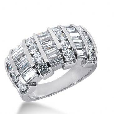 18k Gold Diamond Anniversary Wedding Ring 16 Round Brilliant, 15 Straight Baguette Diamonds 2.78ctw 311WR135918K