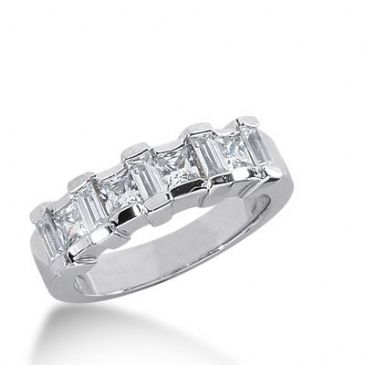 18k Gold Diamond Anniversary Wedding Ring 4 Princess Cut, 5 Straight Baguette Diamonds 1.25ctw 316WR137818K