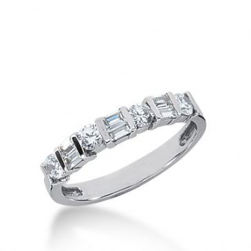 950 Platinum Diamond Anniversary Wedding Ring 4 Round Brilliant, 6 Straight Baguette Diamonds 0.64ctw 322WR1415PLT