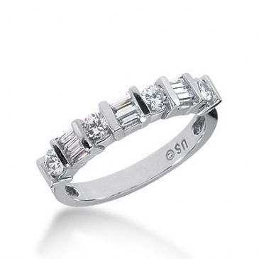 950 Platinum Diamond Anniversary Wedding Ring 4 Round Brilliant, 6 Straight Baguette Diamonds 0.78ctw 323WR1416PLT