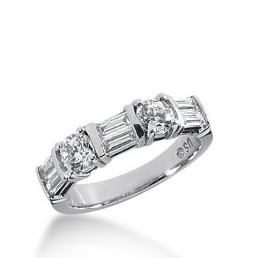 18k Gold Diamond Anniversary Wedding Ring 2 Round Brilliant, 6 Straight Baguette Diamonds 1.26ctw 324WR141718K