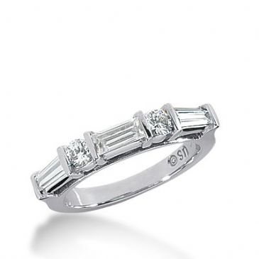 950 Platinum Diamond Anniversary Wedding Ring 2 Round Brilliant, 1 Straight Baguette, 2 Tapered Baguette Diamonds 1.04ctw 330WR1445PLT