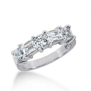 950 Platinum Diamond Anniversary Rings Wedding Ring 3 Round Brilliant, 2 Straight Baguette Diamonds 1.56ctw 331WR1447PLT