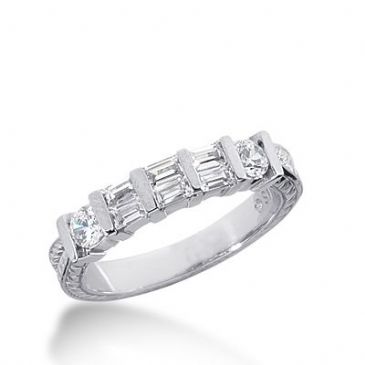 950 Platinum Diamond Anniversary Wedding Ring 2 Round Brilliant, 6 Straight Baguette Diamonds 0.66ctw 335WR1473PLT