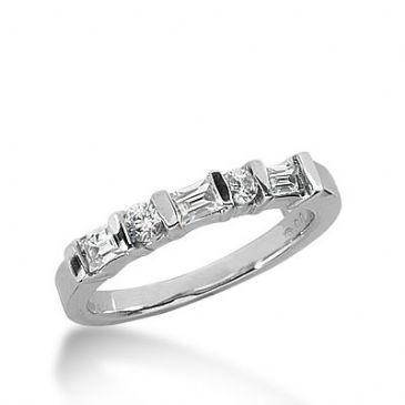 18k Gold Diamond Anniversary Wedding Ring 2 Round Brilliant, 3 Straight Baguette Diamonds 0.52ctw 318WR149118K