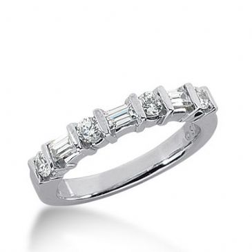 18k Gold Diamond Anniversary Wedding Ring 4 Round Brilliant, 3 Straight Baguette Diamonds 0.62ctw 342WR149218K