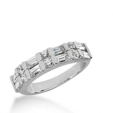 950 Platinum Diamond Anniversary Wedding Ring 6 Round Brilliant, 8 Straight Baguette Diamonds 1.26ctw 345WR1496PLT