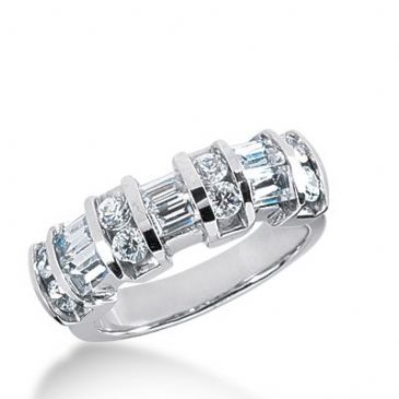 18k Gold Diamond Anniversary Wedding Ring 8 Round Brilliant, 6 Straight Baguette Diamonds 1.16ctw 357WR151418K