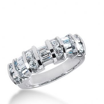 950 Platinum Diamond Anniversary Wedding Ring 8 Round Brilliant, 6 Straight Baguette Diamonds 1.16ctw 357WR1514PLT