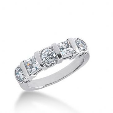 18k Gold Diamond Anniversary Wedding Ring 2 Princess Cut, 3 Round Brilliant Diamonds 1.35ctw 359WR151718K