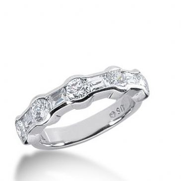 18k Gold Diamond Anniversary Wedding Ring 5 Round Brilliant, 4 Straight Baguette Diamonds 1.48ctw 366WR152718K