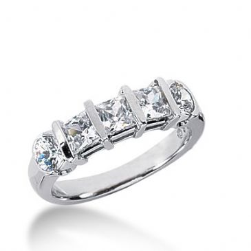 18k Gold Diamond Anniversary Wedding Ring 3 Princess Cut, 2 Round Brilliant Diamonds 1.70ctw 367WR152818K