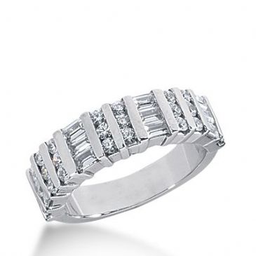 18k Gold Diamond Anniversary Wedding Ring 25 Round Brilliant, 12 Straight Baguette Diamonds 1.44ctw 371WR154418K