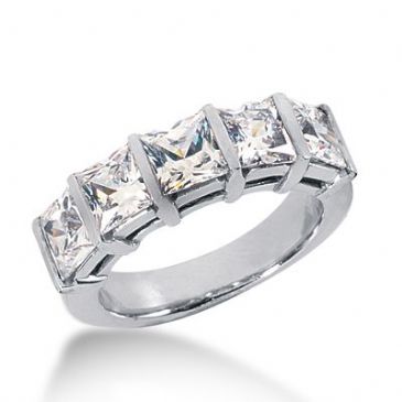 950 Platinum Diamond Anniversary Wedding Ring 5 Princess Cut Diamonds 3.75ctw 377WR1563PLT