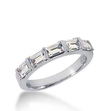 18k Gold Diamond Anniversary Wedding Ring 5 Straight Baguette Diamonds 1.00ctw 389WR160318K