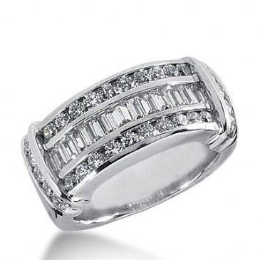 18k Gold Diamond Anniversary Wedding Ring 28 Round Brilliant, 12 Straight Baguette Diamonds 1.16ctw 395WR164818K