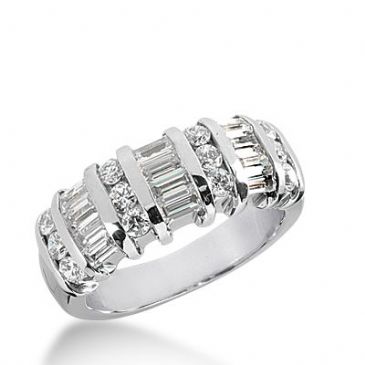 18k Gold Diamond Anniversary Wedding Ring 12 Round Brilliant, 9 Straight Baguette Diamonds 1.20ctw 396WR164918K