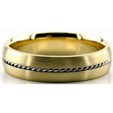 14k Gold Two Tone 5mm Handmade Wedding Band Rope Design 034