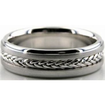 14k White Gold 6mm Handmade Wedding Band Braid Design 007