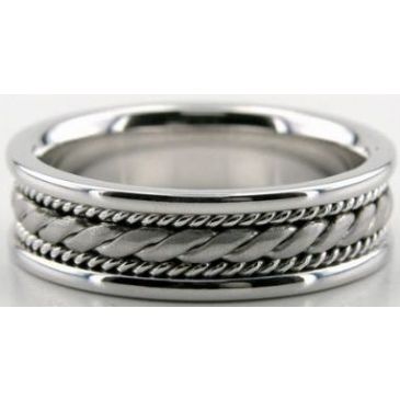 14k White Gold 6.5mm Handmade Wedding Band Rope Design 005