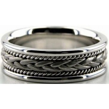 14k White Gold 7mm Handmade Wedding Band Braid Design 003