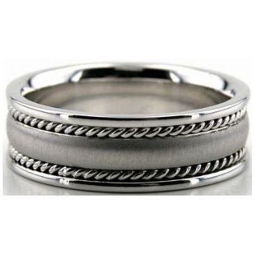 14k White Gold 7mm Handmade Wedding Band Rope Design 002