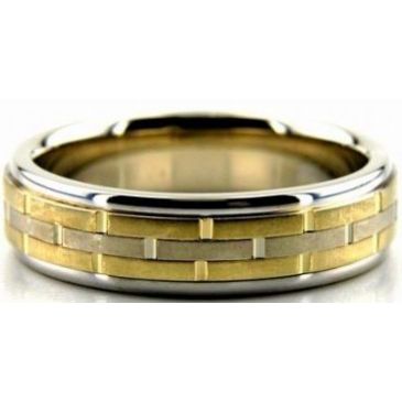 14k Gold Two Tone 6mm Handmade Wedding Band Lane Design 010