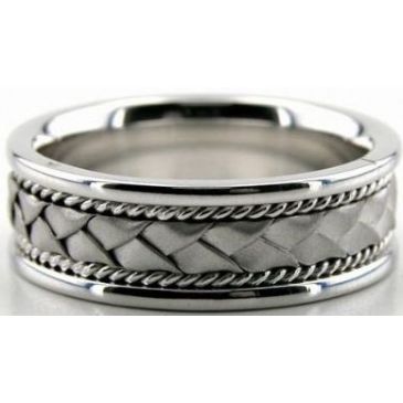 14k White Gold 7mm Handmade Wedding Band Braid and Rope Design 006