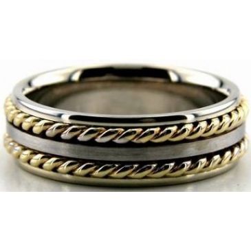 14k Gold Two Tone 7mm Handmade Wedding Band Rope Design 016