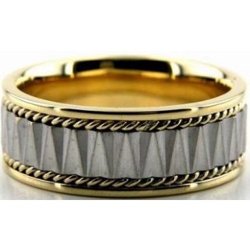 14k Gold Two Tone 8mm Handmade Wedding Band Rope Design 033