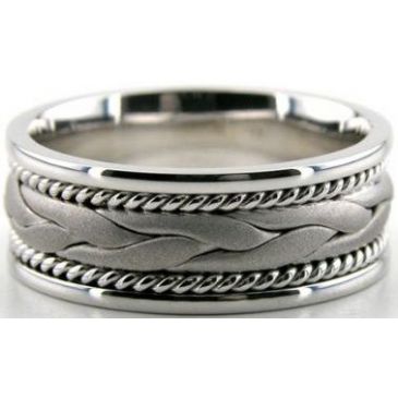 14k White Gold 8mm Handmade Wedding Band Braid Design 038