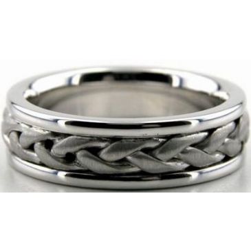 14k White Gold 6.5mm Handmade Wedding Band Braid Design 004