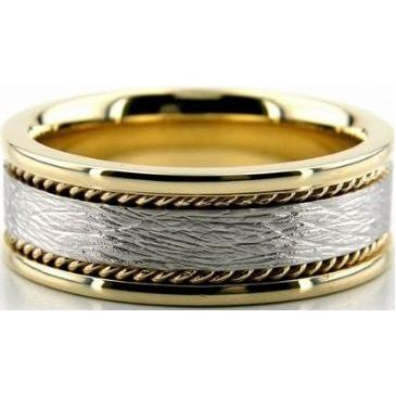 14k Gold Two Tone 8mm Handmade Wedding Band Rope Design 024