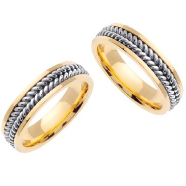 14K Gold 6mm Handmade Two Tone His and Hers Wedding Bands Set 165