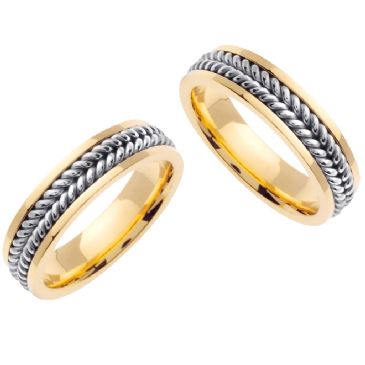 18K Gold 6mm Handmade Two Tone His and Hers Wedding Bands Set 165