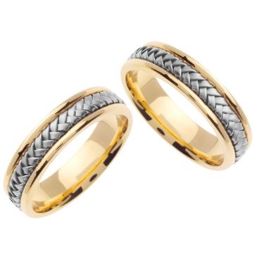 14k Gold 5.5mm Handmade Two Tone His and Hers Wedding Bands Set 167