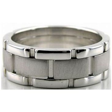 14k White Gold 8mm Handmade Wedding Band Link Design 011