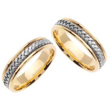 950 Platinum & 18K Gold 5.5mm Handmade Two Tone His and Hers Wedding Bands Set 167