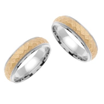 14k Gold 7mm Handmade Two Tone His & Hers Wedding Rings Set 179