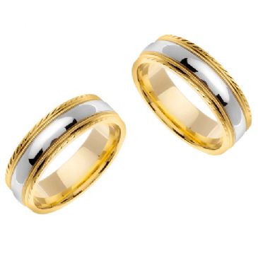 14k Gold 7mm Handmade Two Tone His and Hers Wedding Bands Set 180