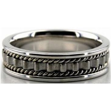 18k White Gold Gold 6mm Handmade Wedding Band Ridge Design 031