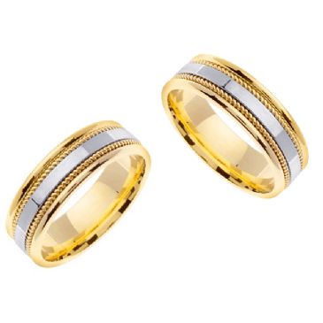 18k Gold 7mm Handmade His and Hers Two Tone Wedding Bands Set 183