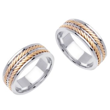 14K Gold 8mm Handmade Double Braid His and Hers Wedding Band Set 185