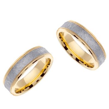 14k Gold 6mm Handmade Two Tone His & Hers Wedding Rings Set 187