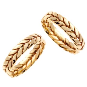 14K Gold 6mm Handmade Braid His and Hers Wedding Bands Set 189