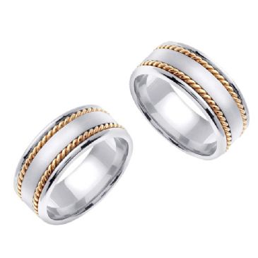 14k Gold 8mm Handmade Two Tone His and Hers Wedding Bands Set 192