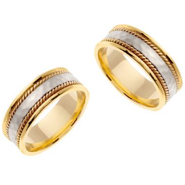 14k Gold 8mm Handmade Two Tone His and Hers Wedding Bands Set 193