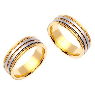 14k Gold 8mm Handmade His and Hers Two Tone Wedding Bands Set 226